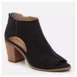 Lucky Brand Keight Suede Black Leather Peep Toe Ankle Booties size 7.5 M